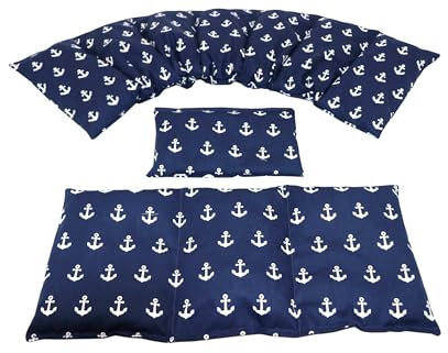 Körnerkissen 3 er Set Langes 67 x 18 cm 7 Kammer + 3 Kammer + kleines Kirschkernkissen Wärmekissen XXL Schulterkissen Nackenkissen Mikrowelle + Backofen (Blau, Kirschkerne)