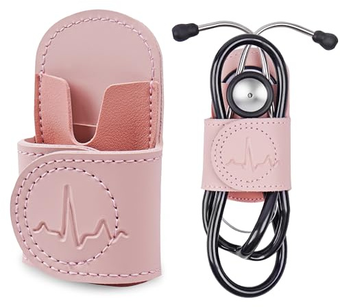 Czzmy PU-Leder Stethoskophalter mit Clip für Gürtel,Stethoskop-Halter,Stethoskophalter mit Clip für Ärzte und Krankenschwestern(1-Rosa)