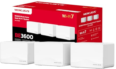 Mercusys TP-Link Halo H25BE Mesh Wi-Fi 7 BE3600Mbps Dual-Band, 3 Porte WAN/LAN Gigabit, Coperti fino a 650m2, 4K-QAM, MLO, Multi-RUs, Controllo da APP, 3pz