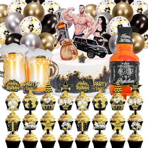 SANYUANHE 55 Stück Muskelmann Schönheiten Party Dekoration Set, Cupcake Toppers Happy birthday, Geburtstags Luftballon Party Kuchen Dekorieren,Personalisiert Geschenkidee party