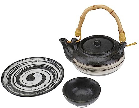 Cabilock 1 Ensemble Théière Céramique Japonaise Sous Plat Tasse Service à Soupe Style Vintage pour Restaurants Maison