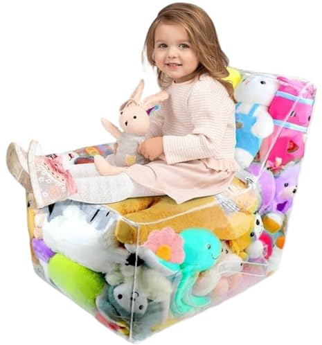 Fodera trasparente per poltrona a sacco a forma di animaletto di peluche, contenitore per peluche, sedia per bambini in PVC trasparente antipolvere con cerniera, contenitore impermeabile p