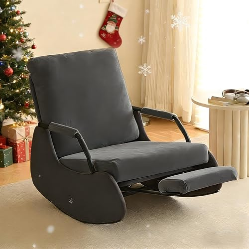 OVLRIJP Schaukelstuhl Schaukelsessel mit 3-Fach Verstellbare Rückenlehne, Lesesessel Bequem, Schaukelstühle Relaxsessel mit Dehnbare Fußstütze, Schwingsessel für Schlafzimmer, Wohnzimmer (Grau)