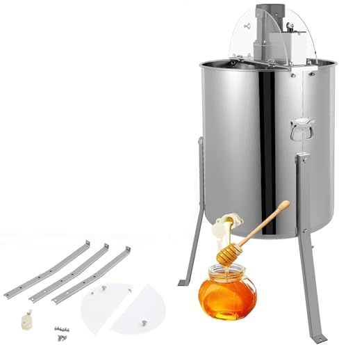 Extracteur de miel électrique à 3/4 cadres – Essoreuse tangentielle en acier inoxydable avec couvercle transparent et moteur à vitesse réglable – Équipement centrifuge pour extraction du miel 4Frame