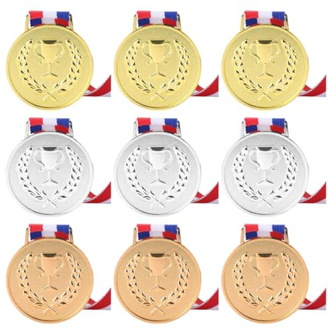 Médailles Enfants, 9 Pièces Médaille de Récompense, Médaille d'or Médaille d'argent Médaille de Bronze avec Rubans de Cou pour Enfants Medaille Foot Anniversaire Ski Travail Sport, compétitions
