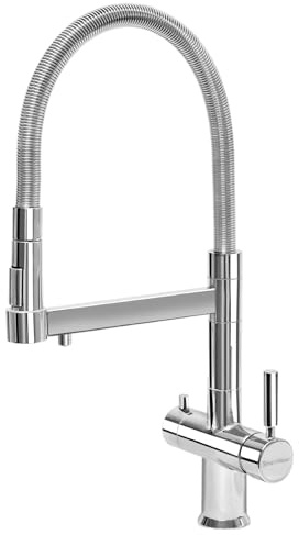 SmartWater® Smart Tap Flex Rubinetto Cucina 5 Vie in Ottone Cromato con Doccetta Flessibile, Acqua Calda/Fredda e Acqua Depurata Compatibile con Impianti Osmosi e Frigo Gasatore