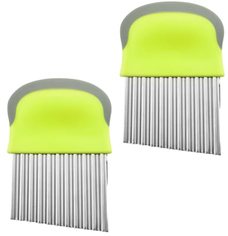 TOKIDNY 2 pièces Lot de Coupe-pommes de Terre Ondulés Acier Inoxydable Coupe-légumes Lame Wave-shaped Outil de Découpe Ergonomique Vert Rapide