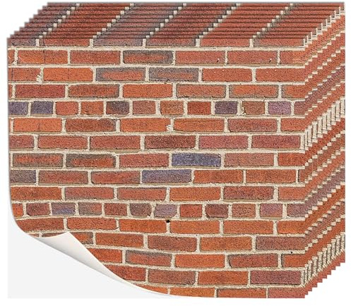Plkjiu12 Pcs Miniature Dollhouse Red Brick Wallpaper, Peel and Stick Self-Adhesive Dolls House Wallpaper, Wallpaper Accessories, Doll House Accessories, 8.3x11.8 Inches, for Mini DIY Decor (Red Brick)