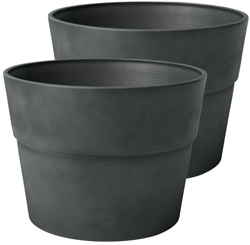 Zedelmaier Übertopf Outdoor 2er Set, 25 cm Durchmesser, Blumentopf außen wetterfest & UV-beständig, Kunststoff Pflanzkübel ohne Loch für Balkon, Terrasse & Garten, Steingrau, L (Ø25×H18,5 cm)