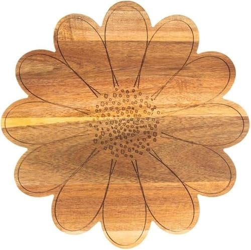 RHMM Flower-Shaped Wooden Serving Board Bamboo Cutting Board & Non-Slip Chopping Mat, Decorative Vegetable Chopping Board, Party Food Serving Platter for Kitchen, Home & Entertaining