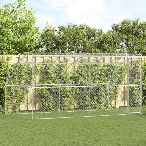 Abschließbarer Hundekäfig 4x2x2 m, Hundezwinger 2er Set Silber, Hundekäfig 2 Stück Silber, Verzinkter Stahl Hundezwinger 4x2x2 m