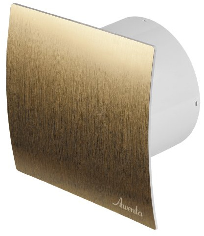 MKK Gold gebürstet Bad- und Küchenlüfter Ø 100 mm mit Feuchtigkeitssensor/Hygrostat und Timer/Nachlaufegelung, Rückstauklappe, 7 W, 105 m³/h, 28 dBA, Deckenmontage, IPX4, Hoch effizient
