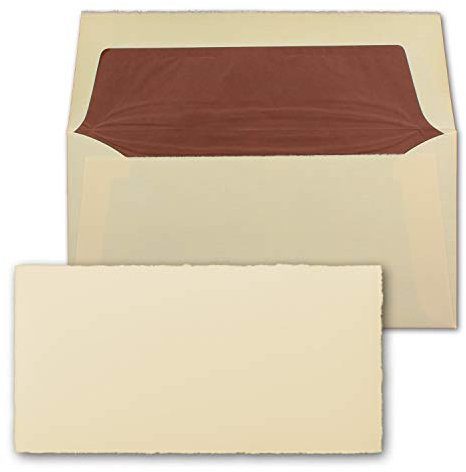 NEUSER PAPIER 25 x DIN lång vintage enkelkortsset med kuvert, äkta kontorspapper, 100 x 210 mm – utan veck, elfenbenskräm