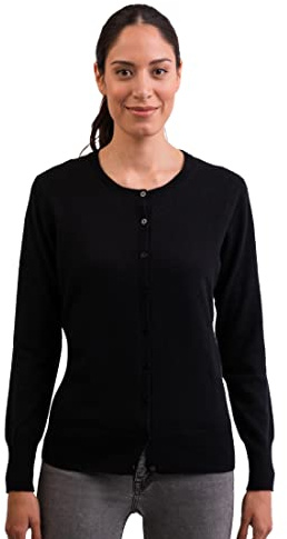 CASH-MERE.CH 100% kashmir damtröja cardigan rund hals | kofta rund hals 2-trådig, svart, L
