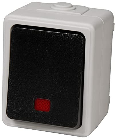 MC POWER - Feuchtraum Orientierungs-Schalter Aufputz I TAFF I Kontrollschalter rote Lampe 250V~/10A, IP44 für Außen geeignet, grau mit schwarzem Schalter