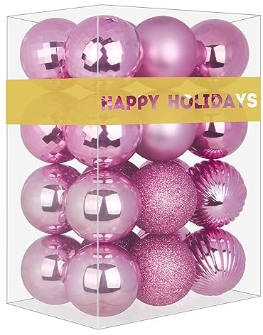 GameXcel 24Pcs Christmas Balls Ornaments for Xmas Tree - Shatterproof Christmas Tree Decorations Medium Size Hanging Ball Pink 2.5 inch x 24 Pack inch