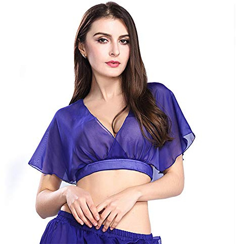 ROYAL SMEELA Bauchtanz Top Bauchtanz Oberteil Sexy Tanzkleidung Elegantes Top Mode Bauchtanz Kostüm Frauen üben Leistung Bonbonfarbene Chiffon Oberteile Übungs Kleidung kurzes Oberteil Sexy Tops