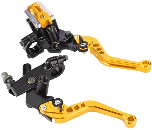 Aramox Broms- och kopplingsspak guld motorcykel bromshandtag, universal hydraulisk broms huvudcylinder motorcykel 1 par 22 mm (7/8) styrbroms ATV huvudkoppling cylinder reservoarspak (guld)