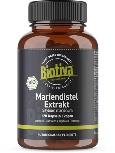 Mariendistel Extrakt Bio - Bio-Mariendistelextrakt - hochdosiert - 120 Kapseln je 500mg - Abgefüllt und zertifiziert in Deutschland - Vegan - Biotiva