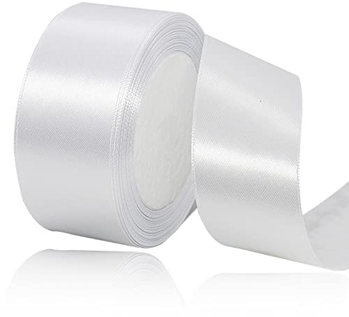 AHOMAME Geschenkband Weiß 40mm, 22m Weiss für Hochzeit Satinband | Schleifenband zum Geschenkverpackung, Weihnachten, Haarbögen, Taufe, Blumensträuße und Festdekorationen
