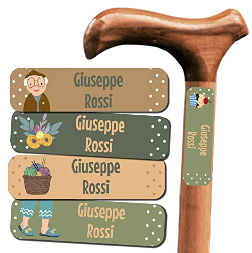 50 Klebeetiketten für Wohnungen. Personalisierte Etiketten mit Namen zur Kennzeichnung von Gegenständen der Großeltern in Pflegeheimen. Größe 6 x 1,7 cm. (Opa mit Baskenmütze)
