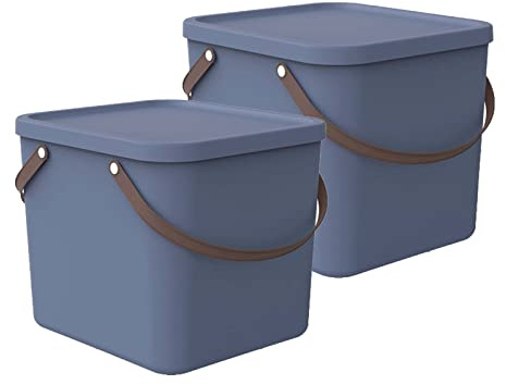Rotho Albula Aufbewahrungsbox mit Deckel 40 L 2er-Set stapelbar in Blau | Aufbewahrungsboxen im 2er-Set, sicher verschließbar, mit Henkel, platzsparend stapelbar, pflegeleicht für Ihre Ordnung
