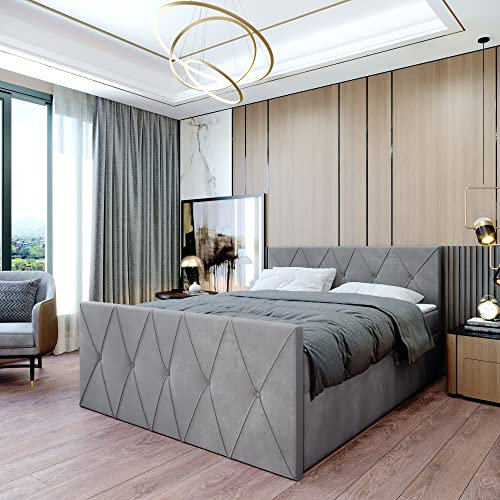 Boxspringbett Doppelbett Clermont - Bett mit Bonellmatratze, mit Bettkasten für Bettwäsche und Topper. Gepolstertes Kopfteil und Fussteil mit Einer eleganten Steppung verziert (Cloud 82, 180x200)