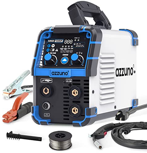 AZZUNO 135 Amp MIG Welder, 3 in 1 Multiprocess Welder 110V Flux Core Welder Flux MIG/Lift TIG/Stick Welding Machine Synergic Control IGBT Inverter Welder (Volts, 110)