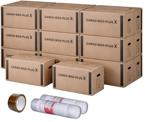 karton-billiger | Umzugsset Umzugskomplettset für 1-2 Zimmer, bis ca 50 m² | Umzugskartons, Luftpolsterfolie, Klebeband