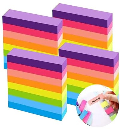 Farbige Haftnotizen, 1600 Blatt Selbstklebende Haftnotizzettel, Super Sticky Notes, Farbig Notizblöck für Büro Schule Zuhause(8 Farben, 76 x 16 mm)