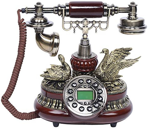 Teléfono vintage con dial – antiguo escritorio retro teléfono fijo teléfono de casa teléfono nostálgico decoración de mesa para cafetería bar hogar (marrón rojizo)