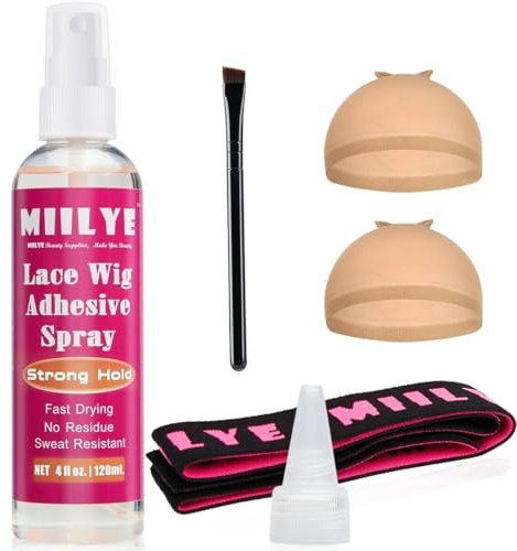 MIILYE Spray adesivo per parrucca con punta anteriore 120 ml, spray giornaliero per parrucche, forte tenuta, kit temporaneo