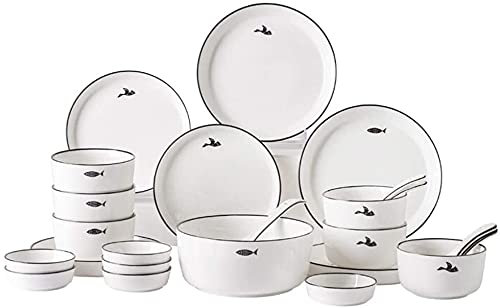 de vajilla para el hogar o restaurante especial, juegos de vajilla de cerámica, 26 piezas de platos llanos de porcelana negra hechos a mano - Tazón/plato/cuchara | Juego de combinación de po