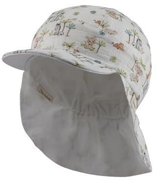 Sterntaler Wendeschirmmütze Tierbabys - Wende -Schirmmütze mit Zootier -Babys - Unisex Baby Mütze mit Druckmuster - Babyhut mit Bindeband - ecru, 45