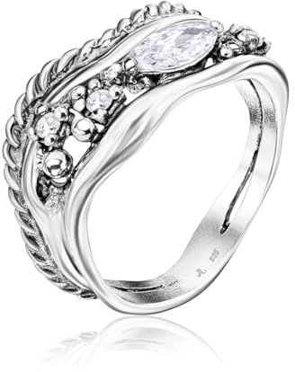 Bague en argent sterling 925 avec zircone blanche - Design vintage - Hypoallergénique - Sans nickel - Sans plomb - Fabriquée à la main