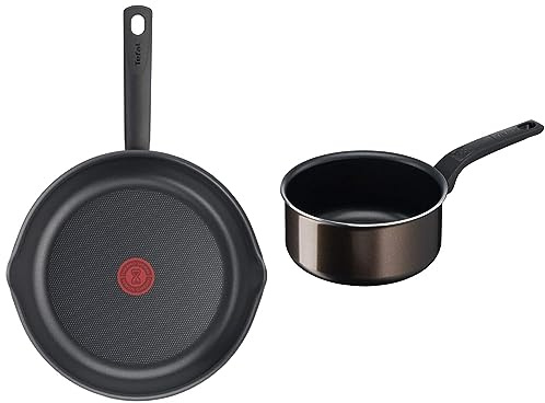 Tefal jour après jour Sur Poêle 28 cm, Antiadhésive, Résistante, Plaque Electrique Gaz Vitrocéramique & Easy Cook&Clean Casserole 18 cm, Antiadhésive, Graduations intérieures, Répartition