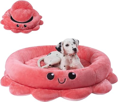Jiupety Runde Hundebett Mittelgroße Hunde, Hundebetten mit Octopus Form, Hunde Bett Waschbar, Hundebett Donut, 76 cm Dog Bed Hundekorb Hundekörbchen, Rosa