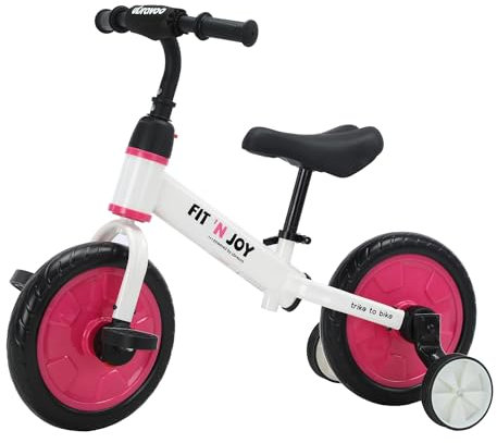 UBRAVOO Kinder Laufrad Fit in Joy, 4-In-1 Kinder Laufrad ab 2 Jahre bis 4,Laufrad mit pedalen und Stützrädern,Kinderfahrräder Balance Fahrrad für Jungen Mädchen-Rosa