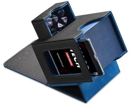 Mage Tech Boîte pour Decks Commander pour MTG - Conception Brevetée, Affichage Commander, Convient pour 100 Cartes Double-Sleeve, Porte-Carte Magnétique de 35pt & Plateau à Dés - Noir/bleu