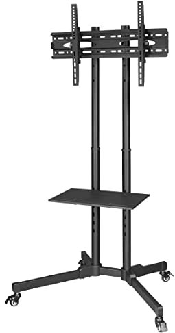 Hama TV Ständer rollbar für 32-75 Zoll (TV Wagen Trolley, TV Ständer mit Rollen, max 40 kg, Vesa kompatibel, Fernsehständer höhenverstellbar, Mobile TV Halterung, mit Ablage) schwarz-