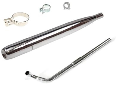 Tuning Auspuff P2 Krümmer Links passend für Hercules Prima 2 3 4 5 M Optima Moped Mofa – Mit Endschalldämpfer und Schellen