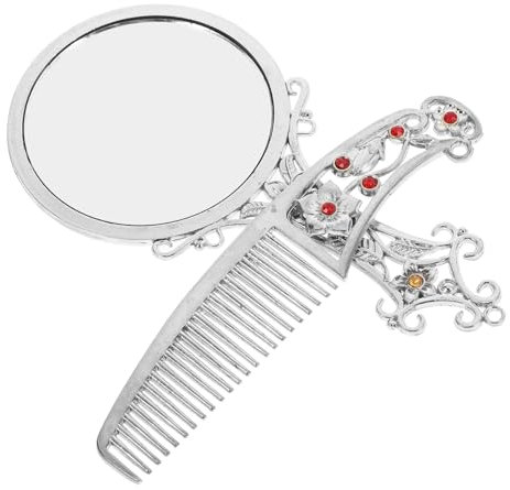 Housoutil Vintage Handkosmetikspiegel aus Legierung mit Kamm Silber