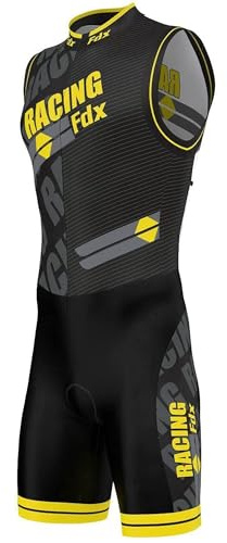 FDX Men Triathlon Tri Suit Padded Compression Running Swimming Sublimation Cycling Skinsuit(Yellow, Large)