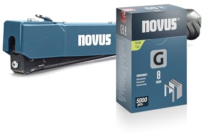 NOVUS TOOLS Hammertacker J-033 Set mit 5000 Klammern | Robuster Vollmetall-Schlagtacker für Flachdrahtklammern Typ 11 von 6-10 mm, Schnellladesystem, Soft-Griff