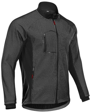 CLMETHE Fleece-Fahrradjacke mit durchgehendem Reißverschluss für Herren, warme Winter-Fahrradtrikots, wasserdicht, winddicht, Windjacke, Fahrradmantel mit Tasche,Black-3XL