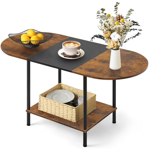 Nandae Couchtisch Wohnzimmertisch, Beistelltisch mit stauraum für Couch,Wohnzimmertisch Holz und Ablagen, CoffeeTable, Einfache Aufbau, Sofatisch aus Holz rustikales Braun und Schwarz