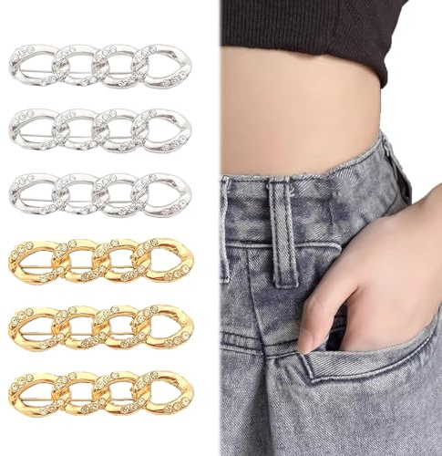 6 PCS Jeans Buttons Pins, Adjustable Jeans Waist Tightener Clips No Sewing Required Waist Adjuster, Detachable Decorative Waist Buckles for Loose Jeans Pants Trousers Dresses Skirts (Circle)
