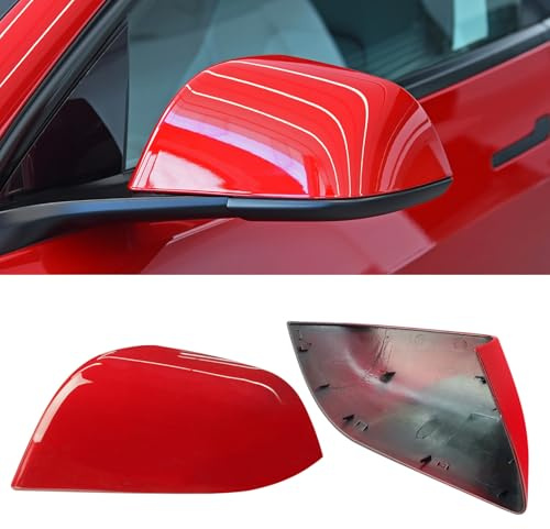 Jaronx - Driver Side Mirror Cover Compatible with Tesla Model 3 2017-2024, Red, Left, Direct Install, Acrylonitrile Butadiene Styrene, Vehicle Specific Fit