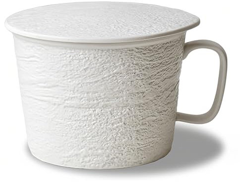 Dowbom Cuenco de sopa con tapa, cuenco de porcelana para ramen, 1200 ml, apto para microondas, taza grande de sopa (blanco)