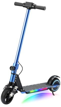 KHHK 6,5 Elektroroller für Kinder mit LED-Lichtern, vorderem Doppelfederstoßdämpfer, 130W Motor, max. Geschwindigkeit 14 km/h, Faltbarer E-Scooter für Kinder von 6-14 Jahren (Blau)
